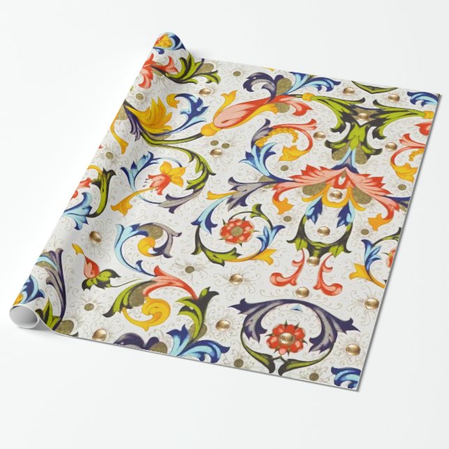 PAPIER CADEAU TAPIS SERIES FLORENTIN RENAISSANCE FLEURS (Déroulé)