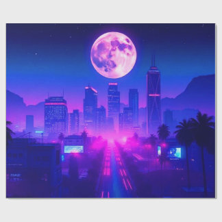 Papier Cadeau Tapis XL de zone de Synthwave de coucher de soleil