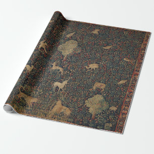 Papier Cadeau Tapisserie allegorique Millefleurs avec animaux