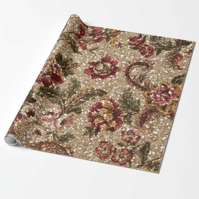 Papier Cadeau Tapisserie florale scintillante d'Earthtone (Déroulé)