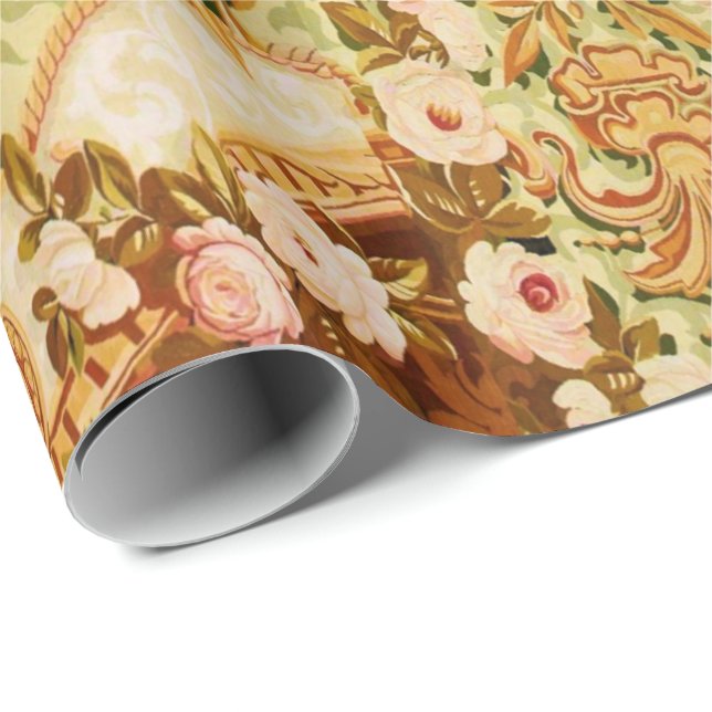 Papier Cadeau tapisserie rose à fleurs baroque victorienne (Coin rond)