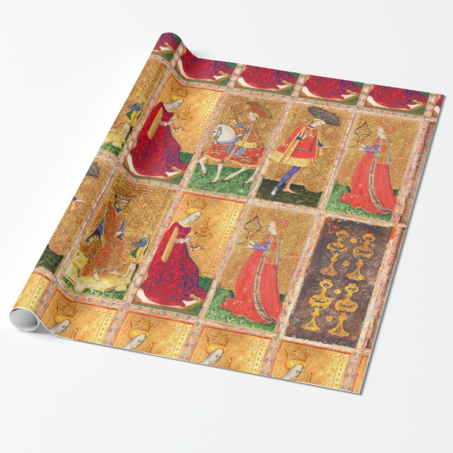 PAPIER CADEAU TAROTS ANCIENS /PAGE, CHEVALIER, ROI ET REINE DE T (Déroulé)