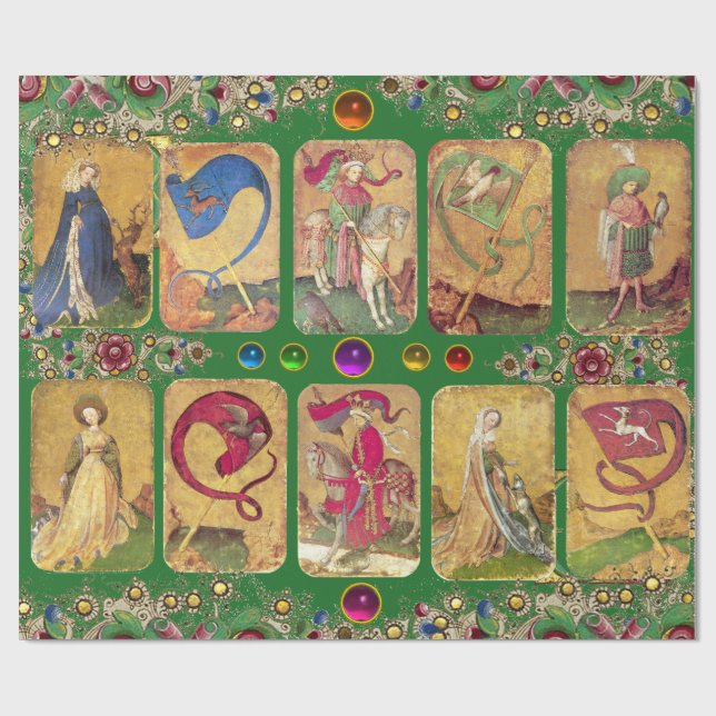 Papier Cadeau Tarots antiques, Cartes de cour allemandes, Drapea (Plat)