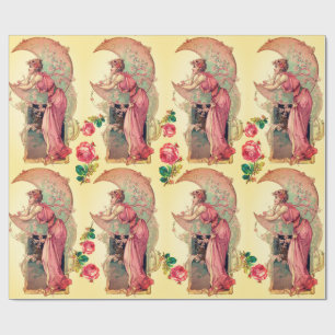 PAPIER CADEAU TAROTS, DAME DE LA LUNE, FLEURS, ROSES ROSES ROSES