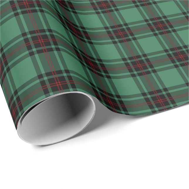 Papier Cadeau Tartan antique du district de Fife verte et noire (Coin rond)
