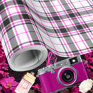 Papier Cadeau Tartan - Blanc-Noir-Rose