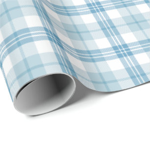 Papier Cadeau Tartan bleu et blanc en pastel classique