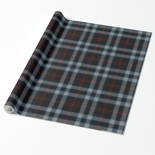 Papier Cadeau Tartan bleu gris noir (Déroulé)