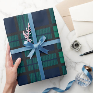 Papier Cadeau Tartan Clan Black Watch Plaid Green Blue Check