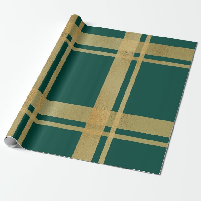 Papier Cadeau Tartan classique vert et or (Déroulé)