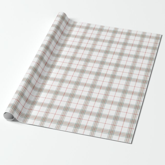 Papier Cadeau Tartan de Noël blanc neutre (Déroulé)