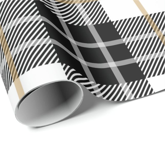 Papier Cadeau Tartan écossais noir et blanc (Coin rond)