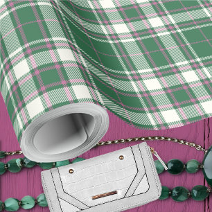 Papier Cadeau Tartan - Émeraude vert-ivoire-Rose rose