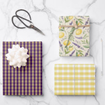 Papier cadeau tartan jaune citron violet