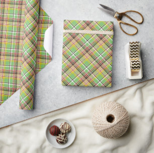 Papier Cadeau Tartan Jaune Et Vert