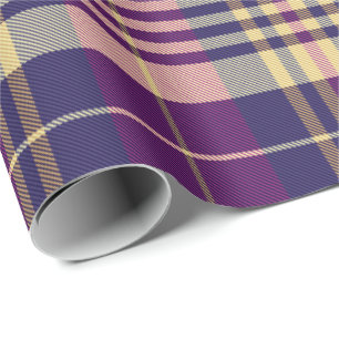 Papier Cadeau Tartan mauve, or et bleu
