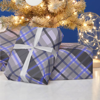 Papier Cadeau Tartan Moderne Bleu Chameau Noir Motif