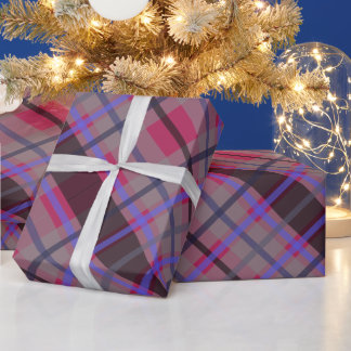Papier Cadeau Tartan Moderne Bleu Chameau Noir Motif