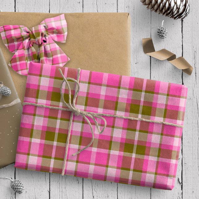 Papier Cadeau Tartan Motif9 Hot Rose et Olive ID210 (Créateur téléchargé)