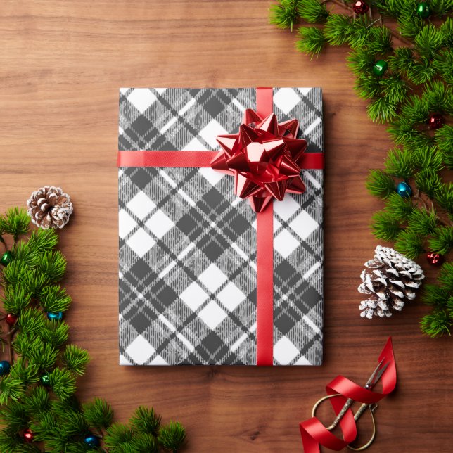 Papier Cadeau Tartan motif vacances Noël noir blanc (Cadeau de vacances)