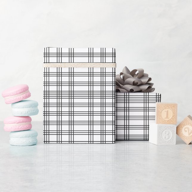 Papier Cadeau Tartan noir et blanc (Baby Shower)