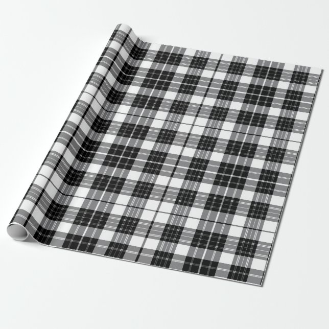 Papier Cadeau Tartan noir et blanc élégant (Déroulé)