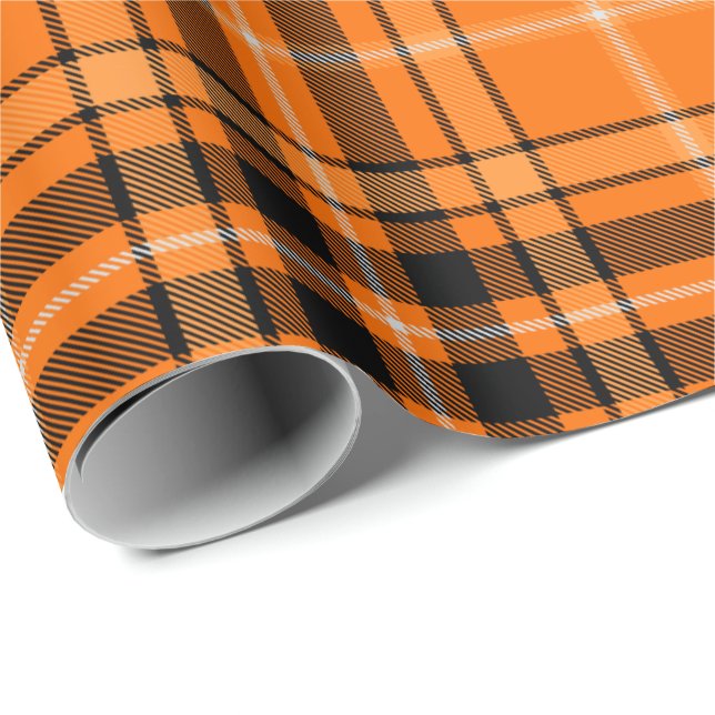 Papier Cadeau Tartan orange d'Halloween (Coin rond)