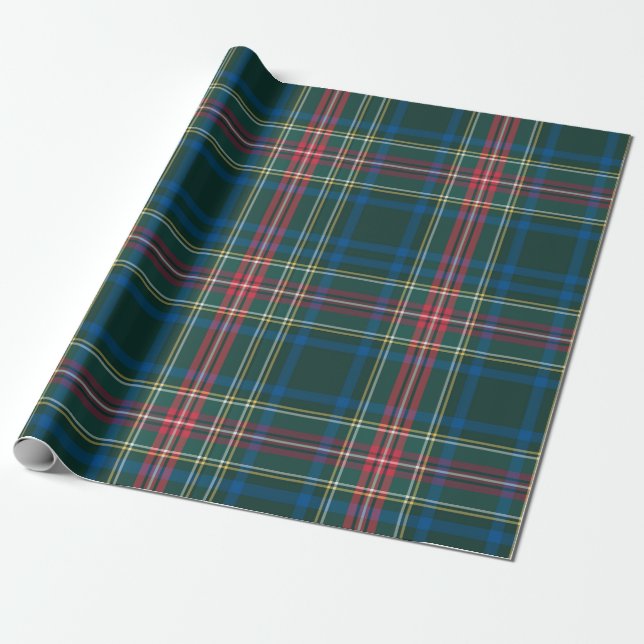 Papier Cadeau Tartan Plaid Christmas Green Classic Preppy (Déroulé)