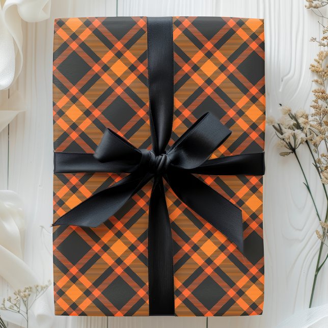 Papier Cadeau Tartan Plaid Motif Halloween Noir Et Orange (Créateur téléchargé)