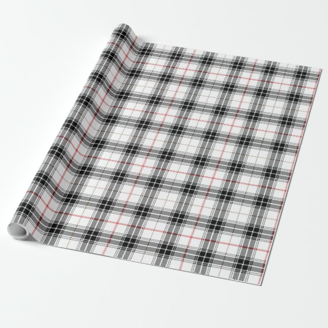 Papier Cadeau Tartan Plaid Motif rouge noir blanc écossais (Déroulé)