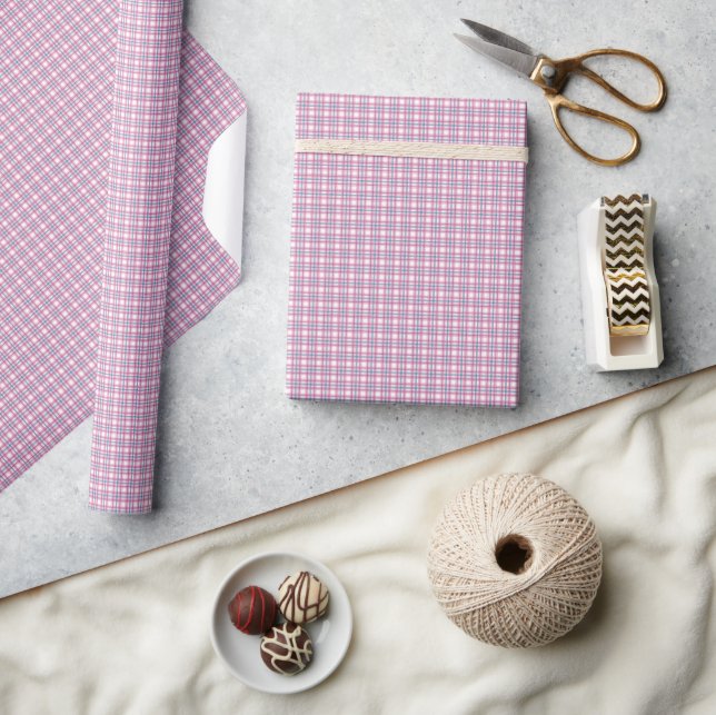 Papier Cadeau Tartan Rose Et Bleu (Artisanat)