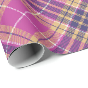 Papier Cadeau Tartan rose, or et bleu pivoté