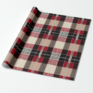 Papier Cadeau Tartan rouge classique et noir - Rustique tissé