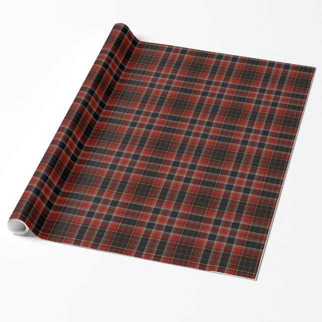 Papier Cadeau Tartan rouge noir or plaid (Déroulé)