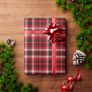 Papier Cadeau Tartan Scottish Plaid Navy, Noël blanc rouge
