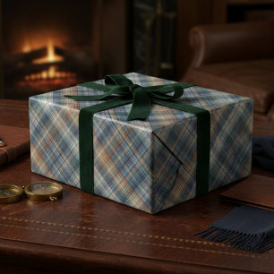 Papier Cadeau Tartan traditionnel bleu sarcelle beige marron tau
