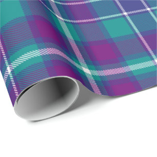 Papier Cadeau Tartan vert de mer, violet et bleu