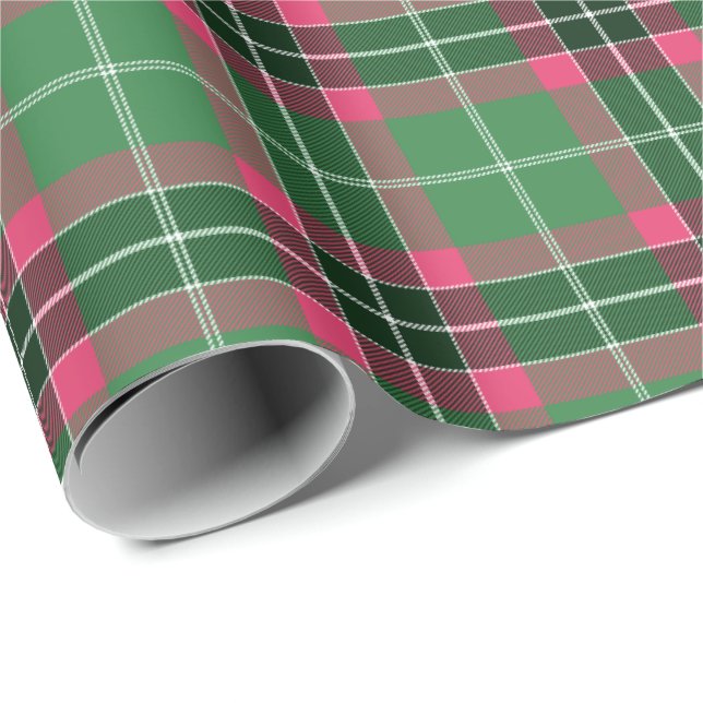 Papier Cadeau Tartan vert et rose (Coin rond)