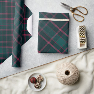Papier Cadeau Tartan Vert & Rose Noël Carreaux Modernes