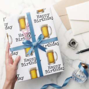Papier Cadeau Tasse de bière Joyeux Anniversaire sur fond blanc