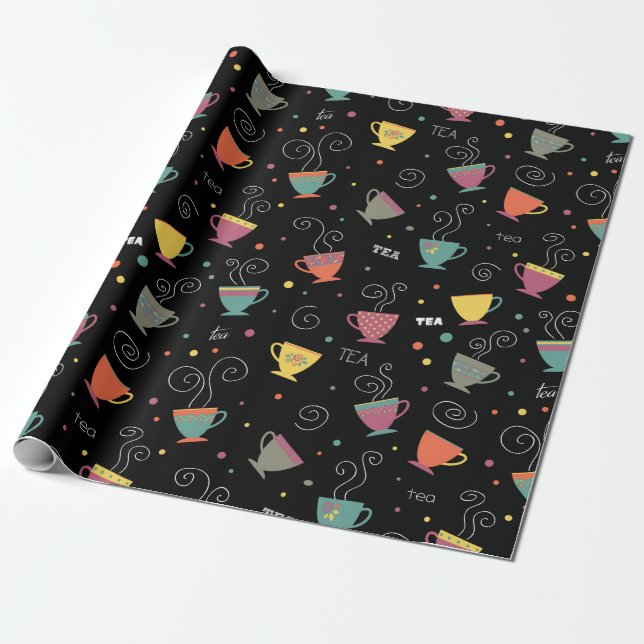 Papier Cadeau Tasses à thé chaudes, tasses en porcelaine rétro c (Déroulé)