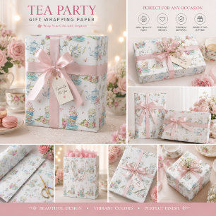 Papier Cadeau Tasses et théières à l'aquarelle vintage 