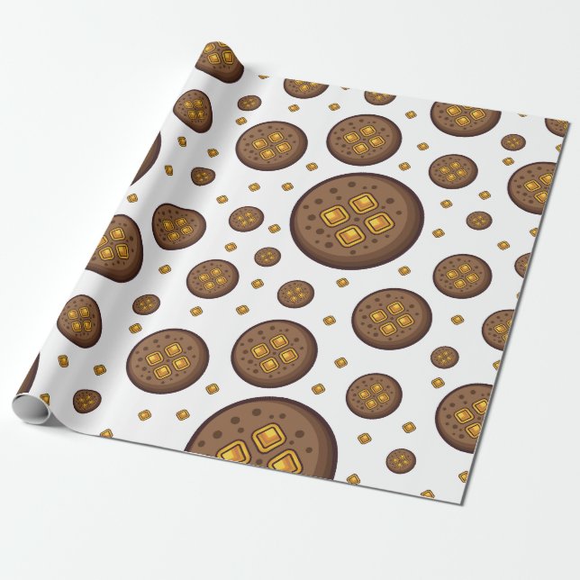 Papier Cadeau Tasty chocolate chip cookies seamless pattern (Déroulé)