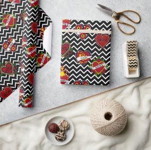 Papier Cadeau Tatouage maman Chevron blanc