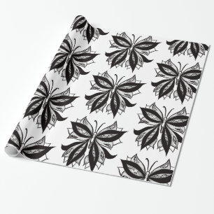 Papier Cadeau Tatouage Tribal Noir Et Blanc Papillon