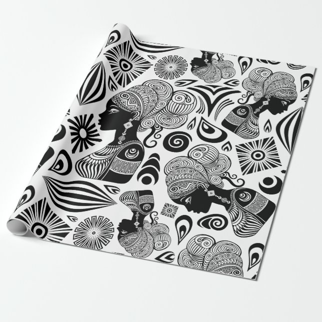 Papier Cadeau Tatouage Tribal Portrait de Fille Africaine (Déroulé)
