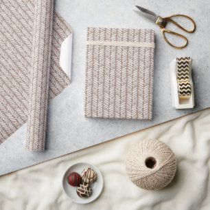 Papier Cadeau Taupe Beige Marron Blanc Zigzag rayures