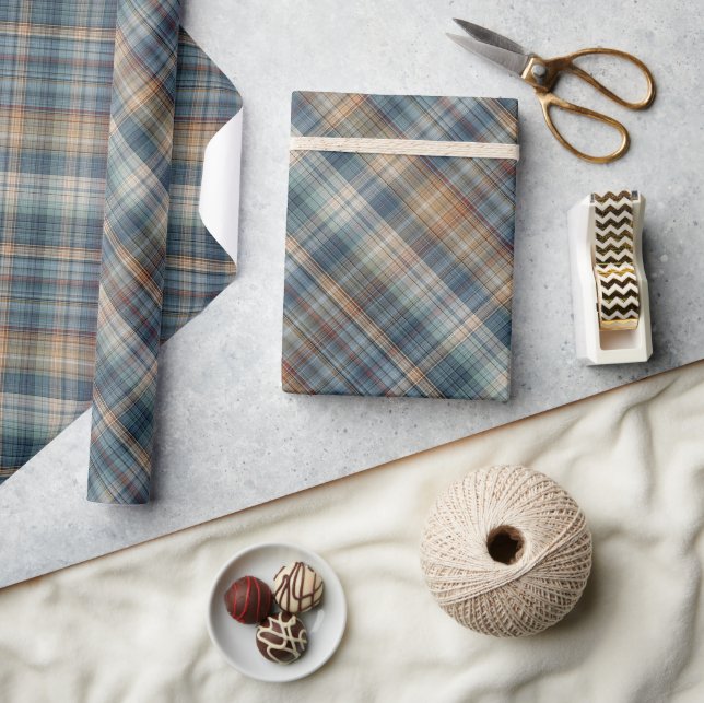 Papier Cadeau Taupe Brown Tartan bleu Turquoise traditionnel (Artisanat)