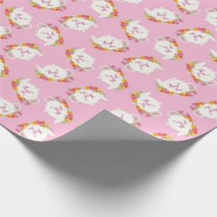 Papier Cadeau Tea Party Baby shower Teapot rose fille Merci