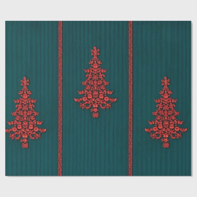 Papier Cadeau Teal and Red Crystal Christmas Trees (Plat)